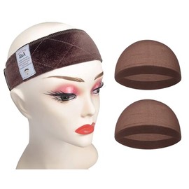 Banda de sujeción para peluca GEX, banda de terciopelo flexible para la cabeza, banda ajustable para peluca con 2 gorras para peluca (marrón)