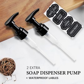 Amolliar Plastic Mason Jar Soap Dispenser with Pump Lid,16OZ Refillable Hand Soap Dispenser Set with Cute Lables, Farmhouse Decor for Kitchen Bathroom, Liquid Soap, Dish Soap (2 Pack, Black)