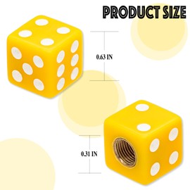 MEAJOO 4PCS Dice Tire Valve Stem Caps,Corrosion Resistant Leak-Proof Tire Air Cap Set, Universal Tire Valve Stem Covers for Cars, SUV, Trucks, Bikes, Motorcycles, Bicycles(Yellow)