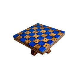 Melody Jane Dolls House Coffee Table Solid Oak Bespoke Blue Checkered Resin Furniture 1:12