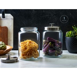 KooK Glass Storage Containers with Lids, Glass Jar with Lid, 1 Gallon, Set of 2, Glass Canister, Storage Jar, Laundry Jar, Kitchen Jar, Storage for Pantry, (3.7, Circular, Silver)