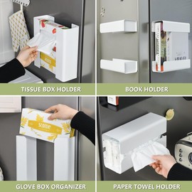 Snblzhef Magnetic Glove Tissue Dispenser Paper Towel Holder Wall Mount Fridge Holder for Wipes, Napkin, Bathroom Organizer White