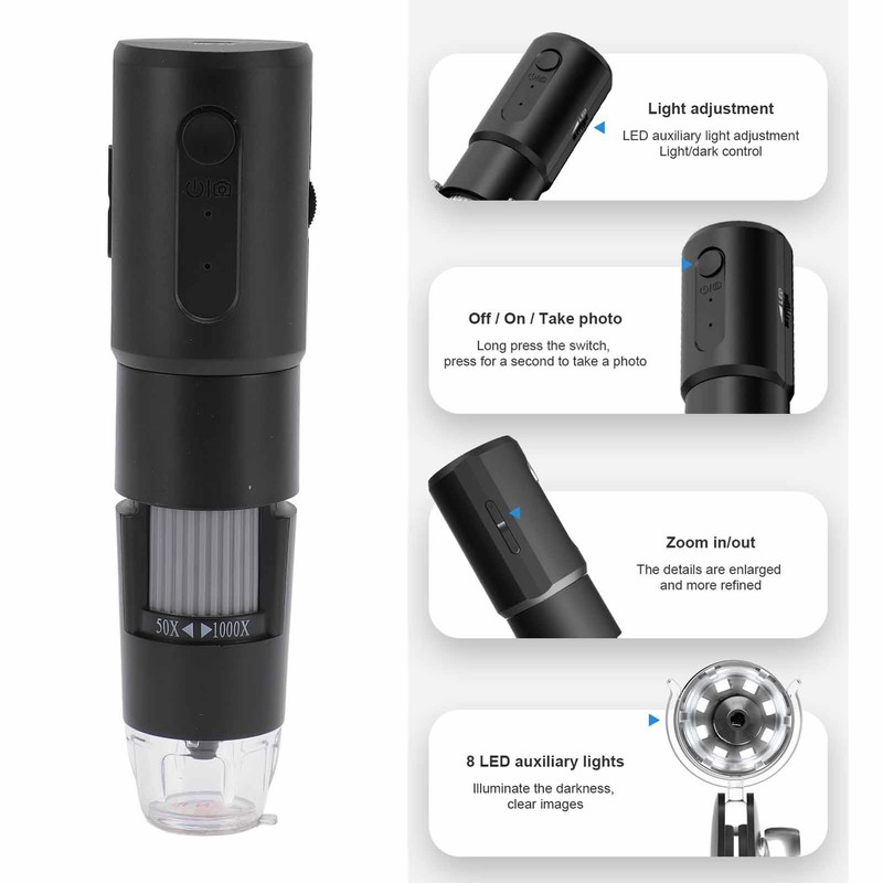 Wireless Digital Microscope 50X to 1000X Magnification 640X480P Resolution WiFi