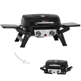 Royal Gourmet GT2005 2 Burner Portable Propane Gas Grill with Foldable Side Tables & Foldable Support Legs, Tabletop Gas Grill with Warming Rack for Outdoor Cooking & Grilling, Black