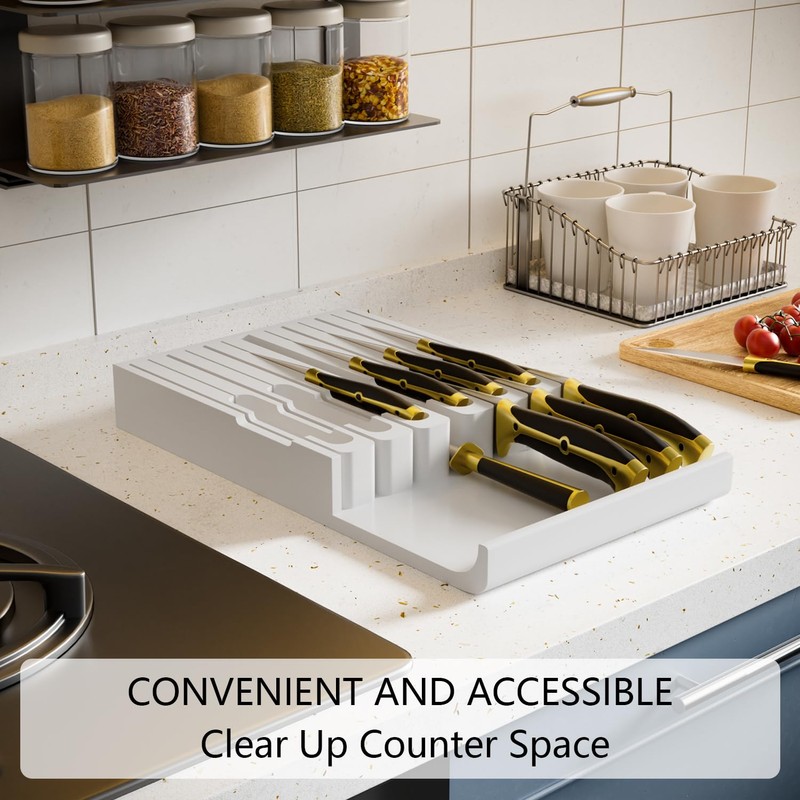 Domax Bamboo In-drawer Knife Block - Knife Drawer Organizer Insert