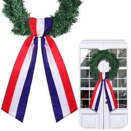 CraftyDream Wreath Sash for Front Door Wreath Satin Sash Blank Sashes Embroidery Monogram Yard Doorway Indoor Outdoor Wall Ribbon Bow Home Decor (Red,White,Blue,Independence Day)