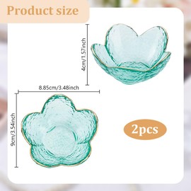 HOBBIESAY 2Pcs Glass Jewellery Dish Trinket Tray Green Flower Ring Dish Holder 9x8.5cm Small Key Bowl Aesthetic Glass Trinket Tray for Rings Earrings Necklace and other Small Accessorie
