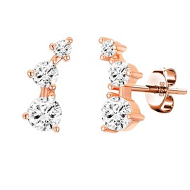 14K Gold Plated Cubic Zirconia Ear Crawler Earrings - Faux Diamond Arrow Ear Climber Fashion Earrings for Women, White Gold, Cubic Zirconia (Rosy)