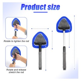 GLSOWEE Car Window Cleaner Windshield Cleaning Tool, Windshield Wiper Cleaner with Washable Reusable Microfiber Pads, Auto Glass Mirror Wand Care Kit with Extendable Handle for Car & Home (Blue)