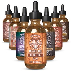 Viking Revolution Cedar and Pine Beard Oil for Men - Natural Mens Beard Oil with Argan Oil and Jojoba Oil - Beard Softener, Strengthens and Moisturizes Beard Conditioner for Men (Cedar and Pine,1Pack)