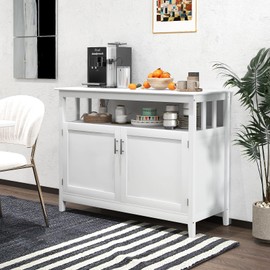 IFANNY Buffet Cabinet, Modern Sideboard with Doors & Adjustable Shelves, Credenza Storage Cabinet, Wood Buffets & Sideboards, Coffee Bar Table for Kitchen, Dining Living Room, Entryway (White, 34'')
