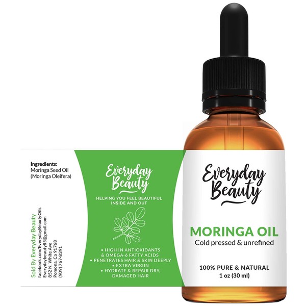Moringa Oil - Extra Virgin 100% Pure Unrefined & Cold Pressed All Natural Luxury Oil For Face, Skin and Hair - 1 Fl Oz Glass Bottle & Dropper - DIY Cosmetics - Premium Quality Bulk Price