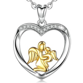 AEONSLOVE Mum Necklace Sterling Silver Mother and Daughter Heart Pendant Necklace Mother's Day Jewellery Gift for Mom Grandmother Aunt