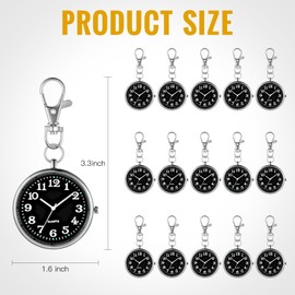 Outus 15 Pieces Quartz Nurse Pocket Watch Round Doctor Brooch with Key Buckle Hanging Nurse Watch Clip on Doctors(Silver Black)