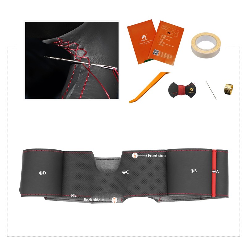 MEWANT Steering Wheel Cover for Ford Mustang 2005-2012 Hand-Stitched Leather