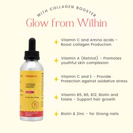 Vitaminally Vegan Liposomal Liquid Collagen Booster Drops | Supports Healthy Hair, Skin and Nails | Vegan | Non-GMO | Sugar Free | Gluten Free | Easy to Use