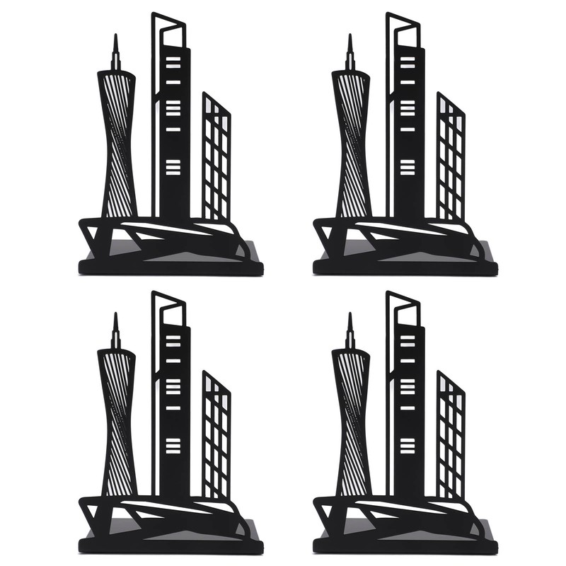 4pcs Bookends Black Architectural Style Decorative Non Slip Metal Desktop
