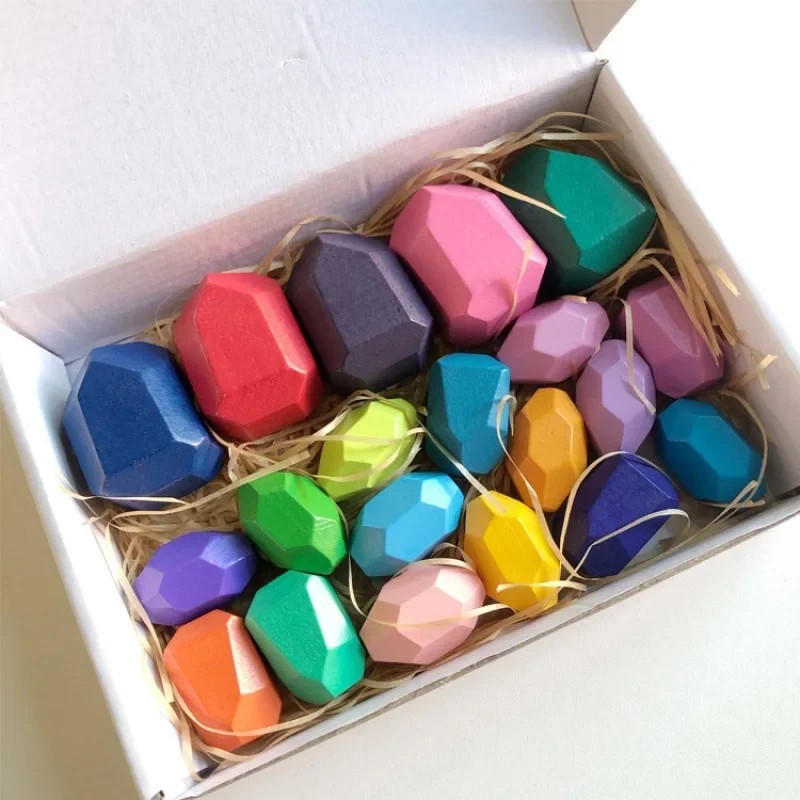 Montessori-Inspired Wooden Stacking Stones for Kids – Natural Wood Balance