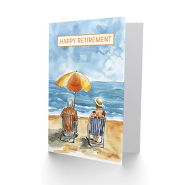Artery8 Elderly Couple Day At The Beach Watercolour Blank For Him Or Her Art Retirement Card
