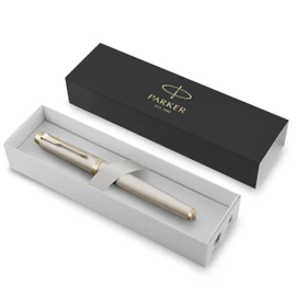 PARKER IM Monochrome Rollerball Pen | Black Ink | Champagne Surface and Trims | Fine Tip | Gift Box