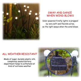 JURASNOW 2PCS Solar Powered Firefly Lights Outdoor Waterproof, Solar Starburst Swaying Garden Lights, Swaying When Wind Blows Solar Garden Lights Outdoor Decorative String Lights