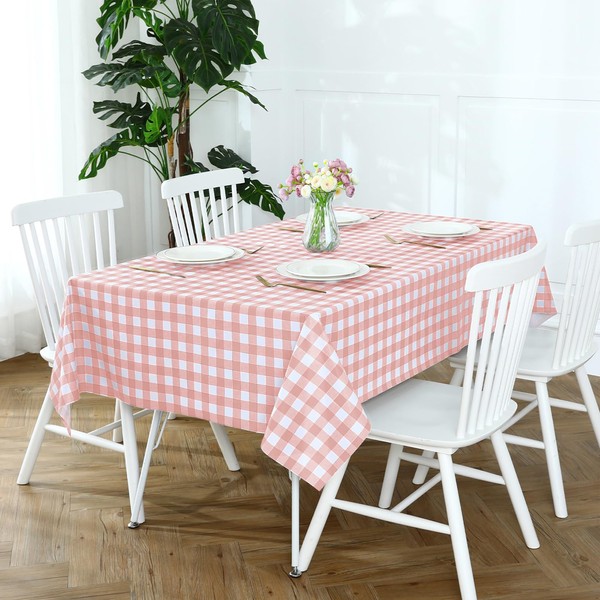 Romanstile Rectangle Plastic Tablecloth, 100% Waterproof Oil-Proof Checkered PVC Table