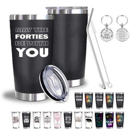 40th Birthday Gifts for Men Women, 1985 Resuable Coffee Cup, 20oz Insulated Tumbler with Lid and Straw, Stainless Steel Water Bottle with Cleaning Brush Keychain (May The Forties Be with You)