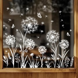 Tanlaby White Dandelion Window Clings Flowers Butterflies Static Window Stickers Anti-Collision Spring Summer Decals for Glass Windows Doors Decoration