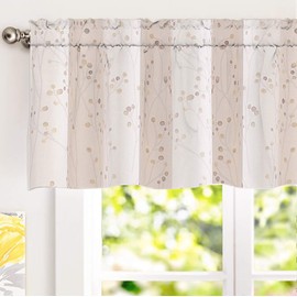 DriftAway Harper Ink Floral Pattern Window Treatment Valance Curtain Living Room Bedroom Dining Room Rod Pocket 50 Inch by 18 Inch Plus 2 Inch Header Watercolor Painting Beige