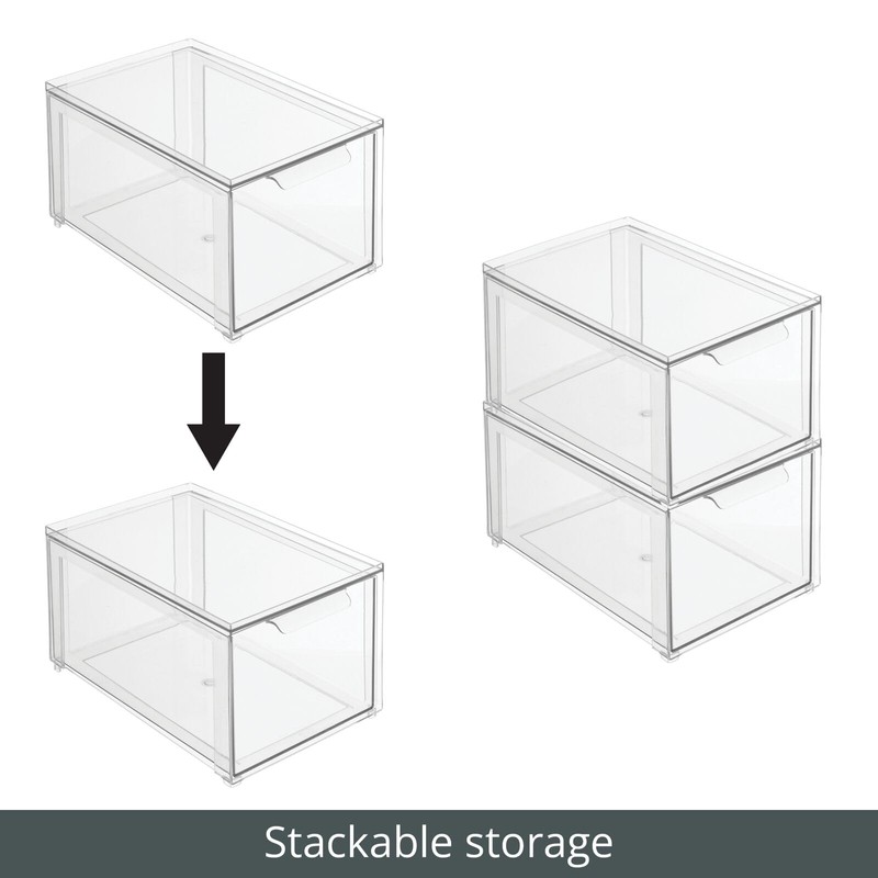 mDesign Plastic Stackable Bathroom Storage with Pull Out Bin Organizer