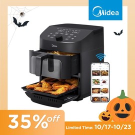 Midea 8 in 1 Dual Air Fryer 11 Quart with 2 Independent Frying Baskets Large Capacity Clear Windows, Smart Sync Finish, 3 Heating Tubes, Wi-Fi Connectivity & 50+ App Recipes For Family-Sized Meals, Bake, Grill&More