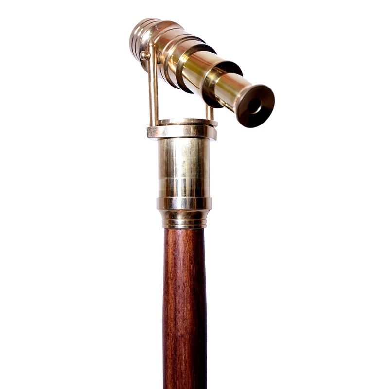 Victorian Walking Cane with Telescope Brass Handle Foldable Nautical Wooden