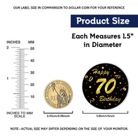 REWIDPARTY 1.5 Inch Round 70th Birthday Stickers（80 Pieces） Black Gold Happy 70th Birthday Stickers 70th Birthday Party Favor Stickers Adhesive Party Stickers 70th Birthday Party Decoration Supplies