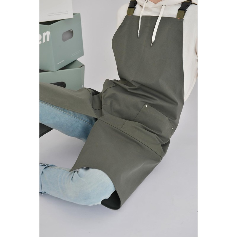 LeafIn WGZ Women's Long Length Apron with Pockets, H-Type, Buckle,