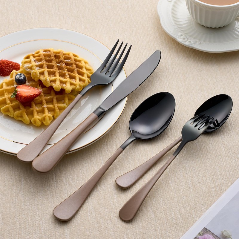 LKTDYMEG 20-Piece Black Silverware Set 18/0 Stainless Steel Silverware Set