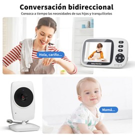 JESWO Monitor Bebé 3.2 Pulgadas, Vigilabebés con Cámara, Monitor de vídeo, visión Nocturna por Infrarrojos, Audio bidireccional, Control de Temperatura, Nana