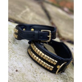 Astile Equine And Pet Supplies LEATHER DOG COLLAR STUDDED FOR STAFFY ROTTWEILER PITBULL OTHERS GENUINE LEATHER (NECK SIZE 17 TO 19 INCH)