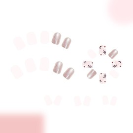 Spring Summer Press on Nails White Flower Design Fake Nails Sky Glitter Acrylic Nails Short Square False Nails Reusable Acrylic Nails Full Cover Glossy Stick for Women French Tip Nail Art 24Pcs