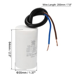 PATIKIL CBB60 Capacitor, 12µF 450V Starting Capacitor Plastic Motor Capacitor Work Capacitor with 2 Wire for Electric Motors and Pumps Electric Motor, 35 x 64 mm, White