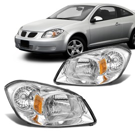AXLAHA Headlight Assembly for 2005-2010 Chevy Cobalt compatible with 07-09 Pontiac G5 / 05-06 Pursuit Clear Lens Chrome Housing Amber Reflector Headlamp Replacement Pair
