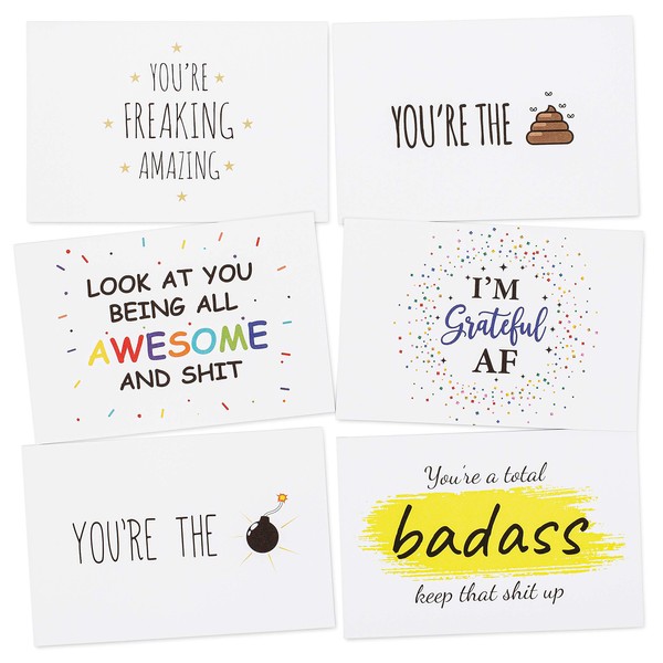 Funny Thank You Cards (36 Cards + Envelopes), Inspirational Cards in 6 Hilarious Designs - Assorted Greeting Cards for All Occasions- Ideal as Coworker Gift, Encouragement Cards for Family & Friends