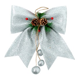 Silver Glitter Christmas Wreaths Bow Large Sequin Ties,9.8x10.6in Silver Bow for Christmas Tree,Foam Bow Xmas Tree Decoration for Christmas Tree Ornament,Wreath Making,Garland,Gift Wrapping