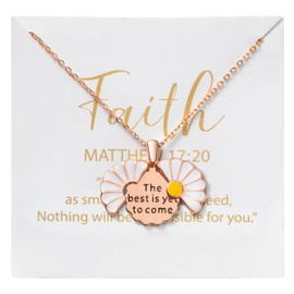 PANTIDE Christian Daisy Locket Necklace for Women - The Best Is Yet To Come Engraved Faith Religious Necklace Inspirational Stainless Steel Jewelry Birthday Gift (Rose Gold)