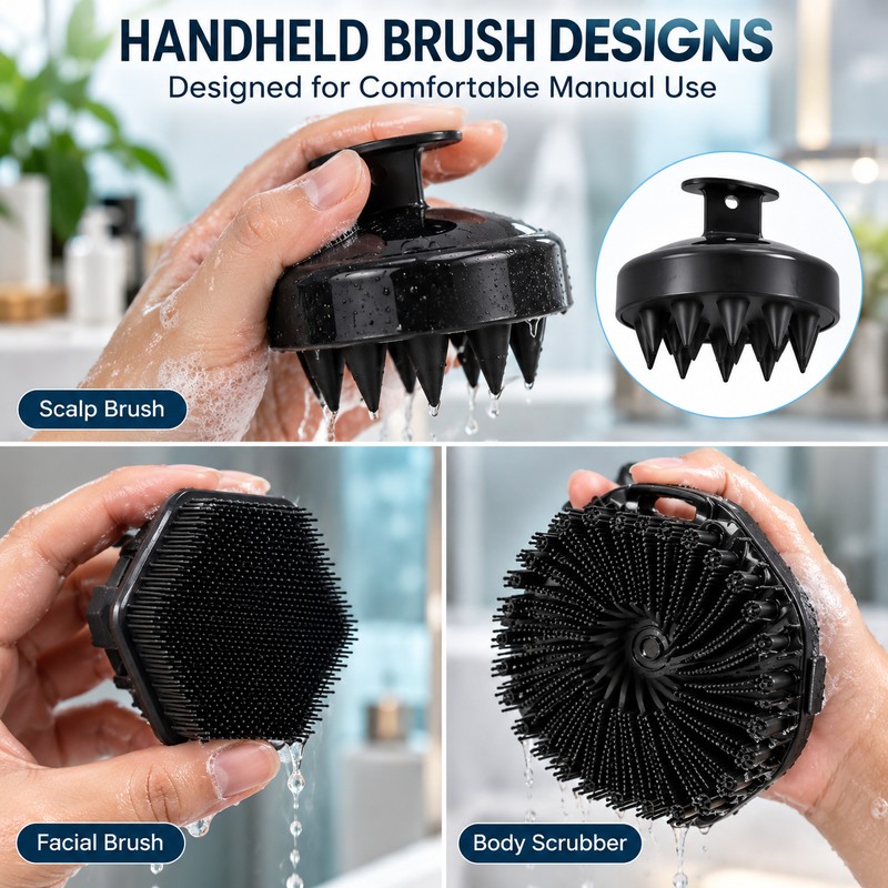 4-Piece Long Handle Bath Brush Set for Body & Face