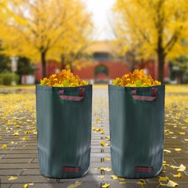 DOONARCES 2PCS 32 Gallon Reusable Garden Waste Bags Foldable Outdoor Yard Leaf Trash Bags Freestanding Container Bag with 4 Strong Handles forLoading Leaf Trash Lawn Patio Waste Bags, Green (2Pcs)