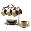 KOKUNKA Espresso Cups Set with Saucer and Metal Stand, Porcelain