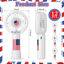 Tujoe 12 Pcs Independence Day Portable Mini Handheld Fan 3 Speeds Adjustable Settings Rechargeable Personal Fan for Stylish Women Men Office Outdoor Travel Camping