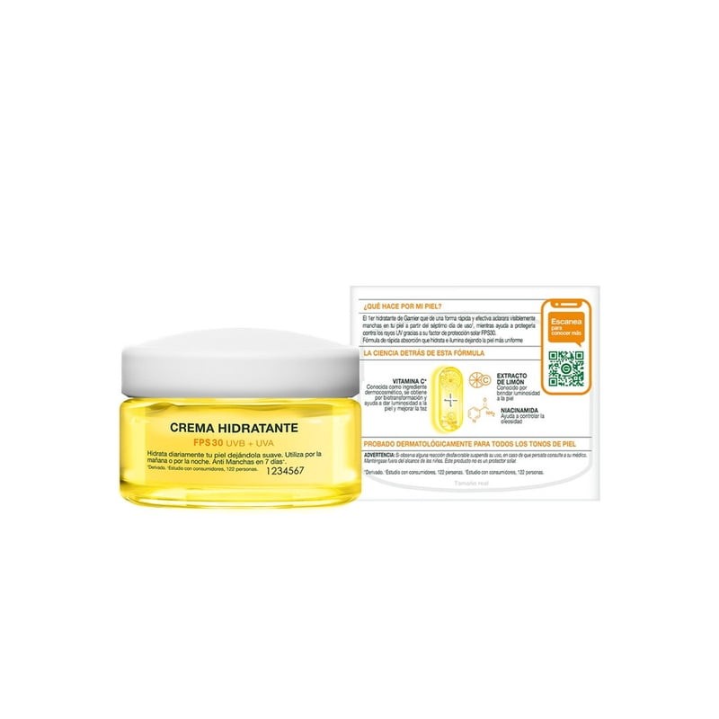 Crema facial Garnier skin active hidratante express aclara tono uniforme