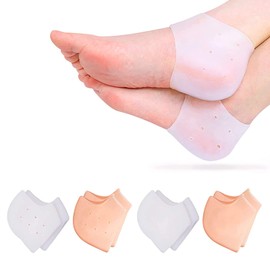 Protector de talón de silicona, cojín de talón, almohadillas de talón, copas de gel (4 pares), para fascitis plantar, ampollas, pies agrietados, alivio de espolones óseos, dolor de talón, tendinitis de Aquiles para hombres y mujeres