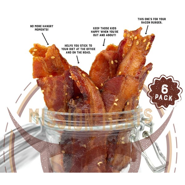 Delicious Uncured Real Bacon Jerky Hand Crafted Small Batch Korean BBQ Paleo Friendly MSG Free Nitrate & Nitrite Free (Korean BBQ Paleo, 6 pack)